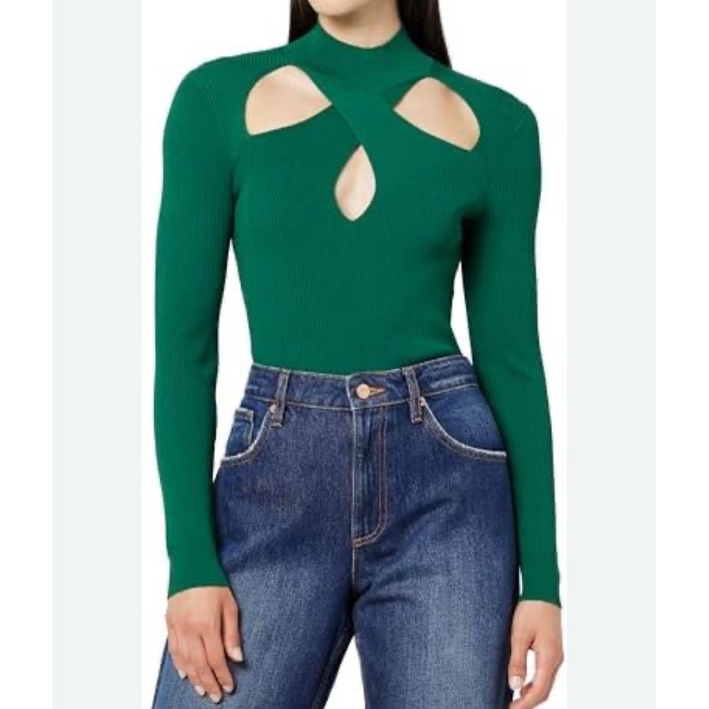 The Drop Women's‎ Cecilia Mock Neck Cut Out Sweater Green Size Small